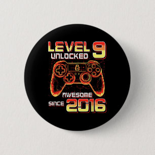 Badge Rond 5 Cm Niveau 9 Débloqué Fête de jeu vidéo 9e anniversair