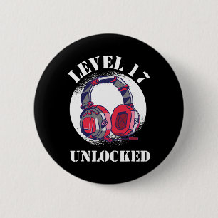 Badge Rond 5 Cm Niveau Débloqué Gamer 17e Anniversaire Garçons