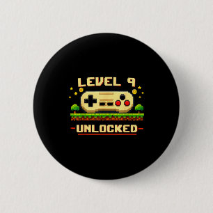 Badge Rond 5 Cm Niveau drôle 9 débloqué jeu vidéo 9e anniversaire
