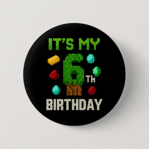 Badge Rond 5 Cm Niveau pixelisé 6 Anniversaire Gamer Enfants Pixel