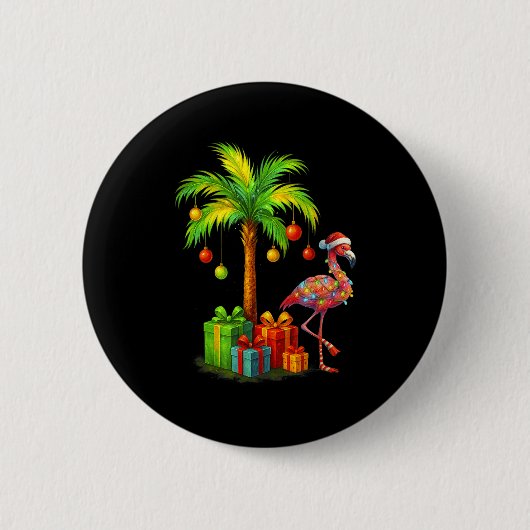 Badge Rond 5 Cm Nk Flamingo Christmas Palm Tree Trocal Xmas (Devant)