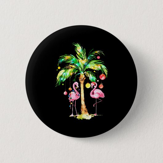 Badge Rond 5 Cm Nk Flamingo Christmas Palm Tree Trocal Xmas Holida (Devant)