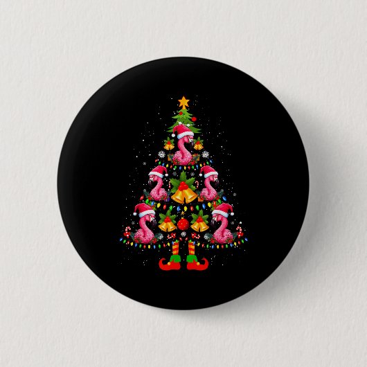 Badge Rond 5 Cm Nk Flamingo Christmas Tree Santa Hat Xmas (Devant)