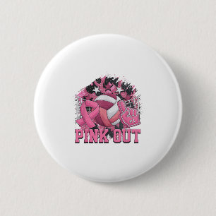 Badge Rond 5 Cm Nk Out Volleyball Ruban Sensibilisation au cancer