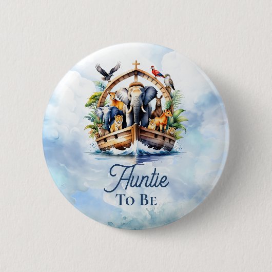 Badge Rond 5 Cm Noah's Ark Cute Animals Blue Boy Tante to Be (Devant)