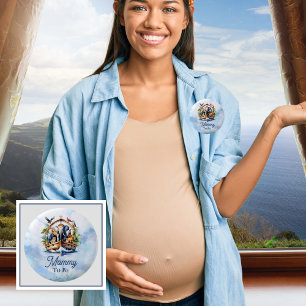 Badge Rond 5 Cm Noah's Ark Cute Animaux Blue Boy Mommy to Be