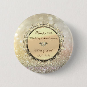 Badge Rond 5 Cm Noces d'Or Diamants Bokeh  50e Anniversaire de Mar