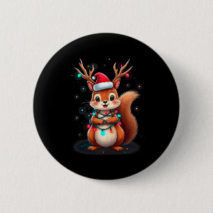 Badge Rond 5 Cm Noël 2024 aux écureuils avec lumières et ampoules;