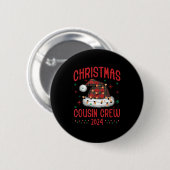 Badge Rond 5 Cm Noël 2024 Cousin Crew Feux de Noël Santa Hat P (Devant & derrière)