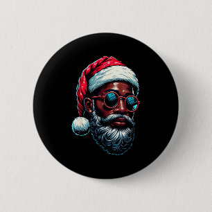 Badge Rond 5 Cm Noël afro-américain Pyjama Xmas Afro Père Noël