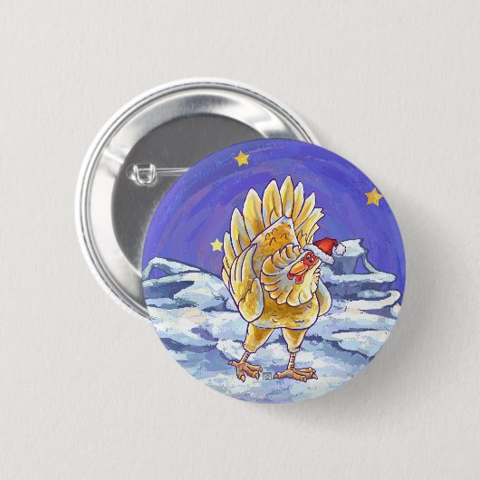 Badge Rond 5 Cm Noël au poulet (Devant & derrière)