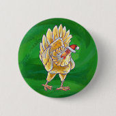 Badge Rond 5 Cm Noël au poulet sur fond vert (Devant)