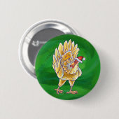 Badge Rond 5 Cm Noël au poulet sur fond vert (Devant & derrière)
