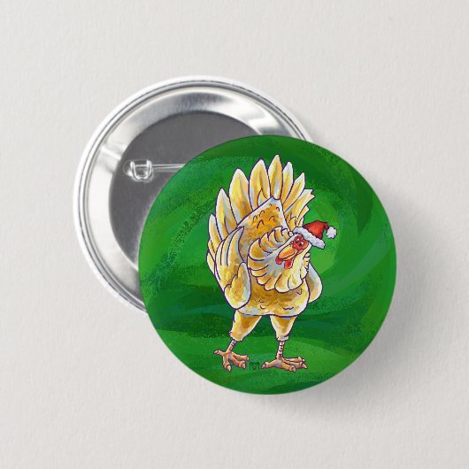 Badge Rond 5 Cm Noël au poulet sur fond vert (Devant & derrière)