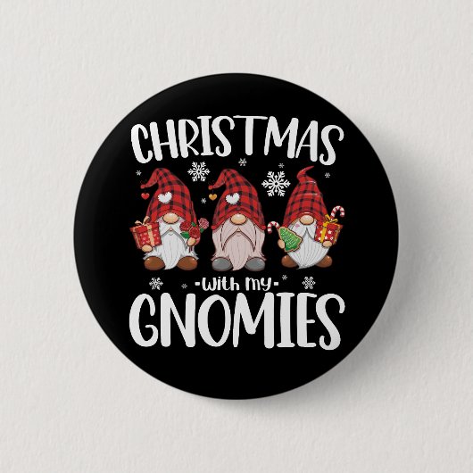 Badge Rond 5 Cm Noël Avec Mes Gnomies Buffalo Red Plaid Gnome (Devant)