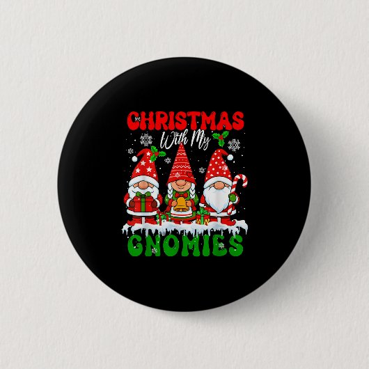 Badge Rond 5 Cm Noël Avec Mes Gnomies Noël Trois Gnomes Père Noël (Devant)
