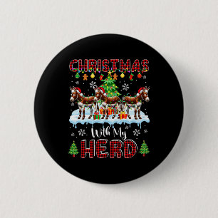 Badge Rond 5 Cm Noël avec mon troupeau trois ânes de Père Noël agr