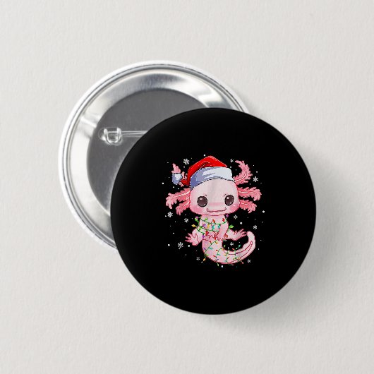 Badge Rond 5 Cm Noël Axolotl Santa Chapeau éclaire Japonais mignon (Devant & derrière)
