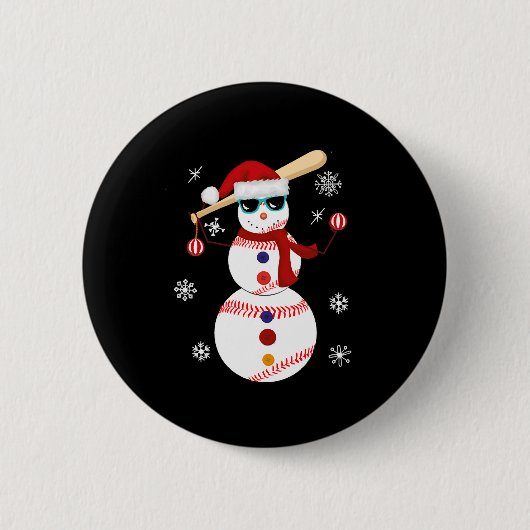 Badge Rond 5 Cm Noël Baseball Snowman Santa Hat Cadeau (Devant)