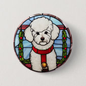 Badge Rond 5 Cm Noël Bichon Frise en verre tendu (Devant)