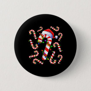 Badge Rond 5 Cm Noël Bonhomme Père Noël Canne Candy Lumières Rouge