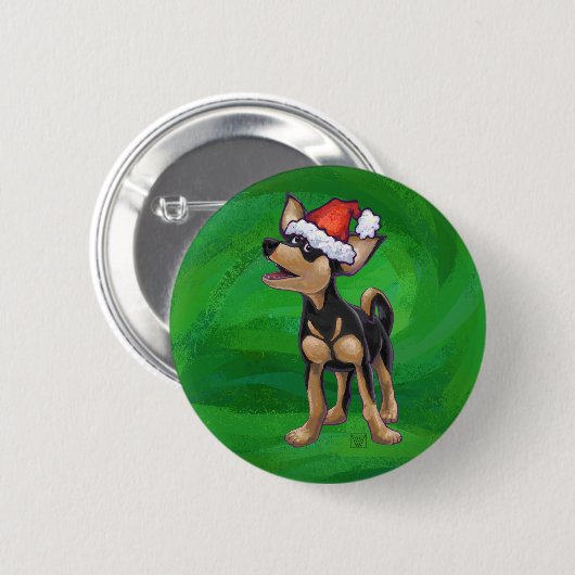 Badge Rond 5 Cm Noël Chihuahua sur vert (Devant & derrière)