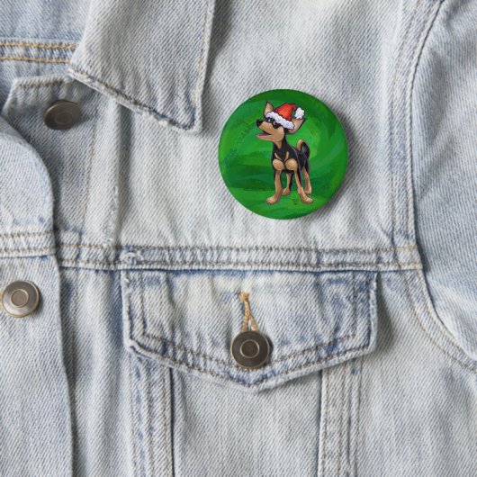 Badge Rond 5 Cm Noël Chihuahua sur vert (En situation)