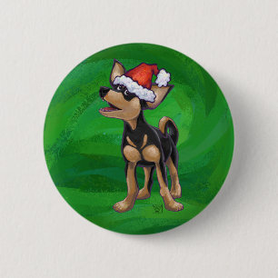 Badge Rond 5 Cm Noël Chihuahua sur vert