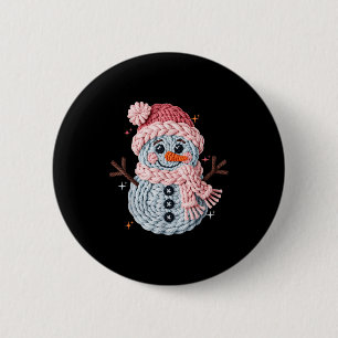 Badge Rond 5 Cm Noël Crochet Faux Yarn Bonhomme de Neige Drôle