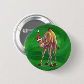 Badge Rond 5 Cm Noël De Camel Sur Vert (Devant & derrière)