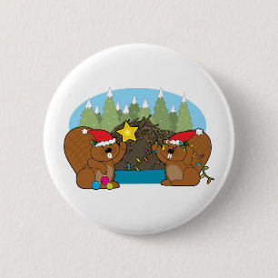 Badge Rond 5 Cm Noël de castor