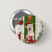 Badge Rond 5 Cm Noël de Chien Shiba Inu (Devant & derrière)