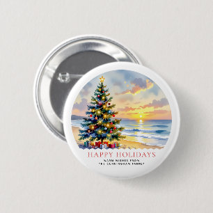 Badge Rond 5 Cm Noël de plage côtier festif à l'aquarelle personna