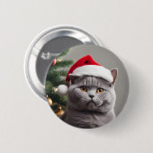 Badge Rond 5 Cm Noël de Shorthair britannique (Devant & derrière)