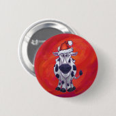 Badge Rond 5 Cm Noël de vache sur rouge (Devant & derrière)