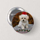 Badge Rond 5 Cm Noël des chiots maltais (Devant & derrière)