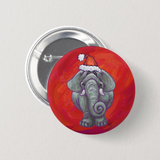 Badge Rond 5 Cm Noël des éléphants en rouge (Devant & derrière)