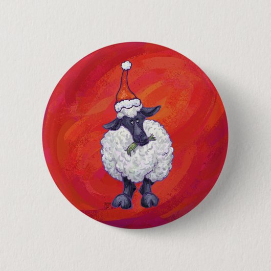 Badge Rond 5 Cm Noël des moutons sur rouge (Devant)