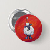 Badge Rond 5 Cm Noël des moutons sur rouge (Devant & derrière)