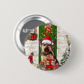 Badge Rond 5 Cm Noël du chien Yorkie (Devant & derrière)