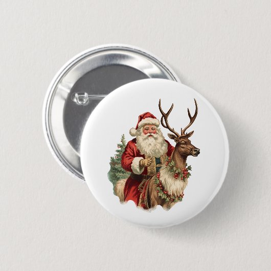 Badge Rond 5 Cm Noël du Père Noël rétro à cheval (Devant & derrière)