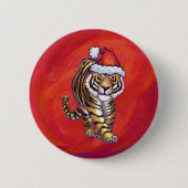 Badge Rond 5 Cm Noël du tigre en rouge (Devant)