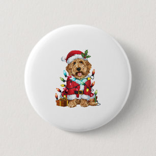 Badge Rond 5 Cm Noël Éclairage Père Noël Labradoodle Chien Noël