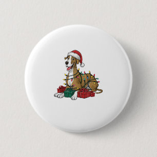 Badge Rond 5 Cm Noël Éclairage Santa Chapeau grand chien Danse Noë