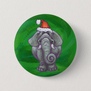 Badge Rond 5 Cm Noël Eléphant Sur Vert