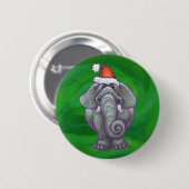 Badge Rond 5 Cm Noël Eléphant Sur Vert (Devant & derrière)