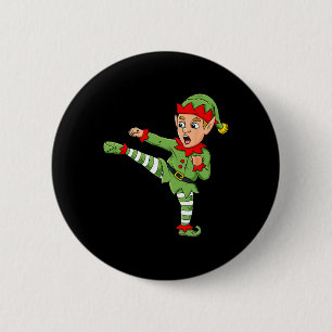 Badge Rond 5 Cm Noël Elf Karate Funny Garçons Fille Enfants Famill