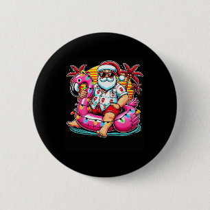Badge Rond 5 Cm Noël En Juillet Chemise Père Noël Flamant rose Flo