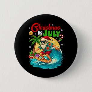 Badge Rond 5 Cm Noël en juillet Hawaii Père Noël surfant sur la pl