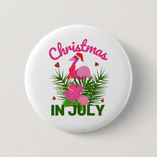Badge Rond 5 Cm Noël en juillet joli été flamingo